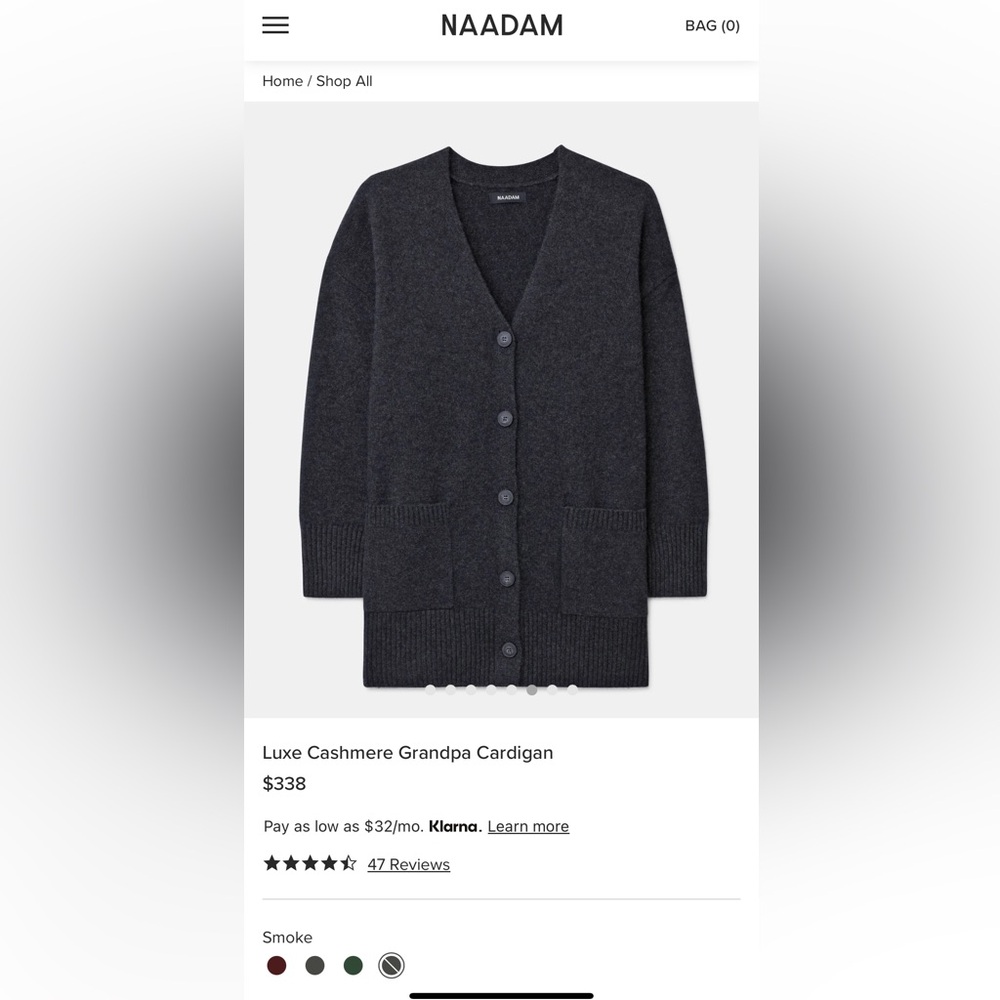 NAADAM Luxe Cashmere Grandpa Cardigan 100% Cashmere Long Sweater in Smoke Grey
